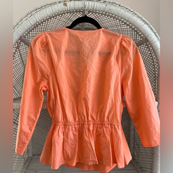 NWT - 100% Cotton A New Day Peach V Neck Wrap Blouse 3/4 Sleeves Cinched Waist - Picture 3 of 8